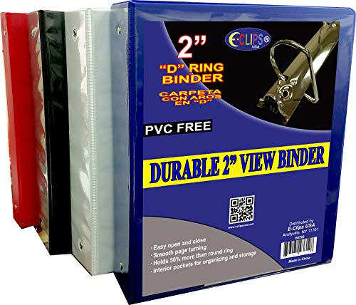 Vinyl View Binder, 2" D Ring, with Pockets, Black, White, red, Blue, Case Pack of 12, Ideal for Bulk Buyers