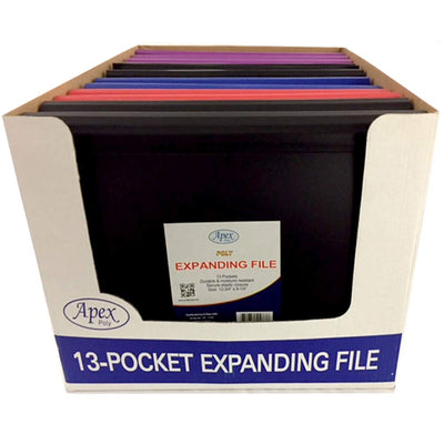 Expanding File, Letter Size, 13 Pockets, Blue, Red, Purple, Black, Case Pack of 16,