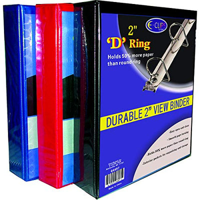Vinyl View Binder, 2" D Ring, with Pockets, Asst. Colors, Case Pack of 12, Ideal for Bulk Buyers