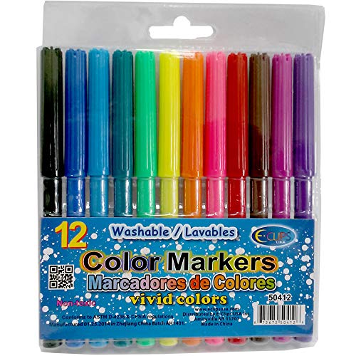 AUKSales Water Color Markers, 12 Ct. (2 Inners of 24), Case Pack of 48, Ideal for Bulk Buyers