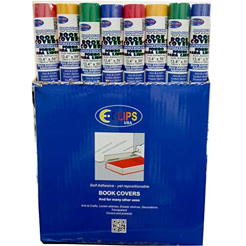 Book Cover, Self Stick, 13.4" x 59", Asst. Colors, in Display, Case Pack of 48,