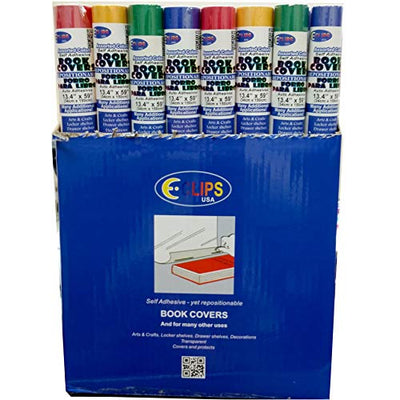 Book Cover, Self Stick, 13.4" x 59", Asst. Colors, in Display, Case Pack of 48,