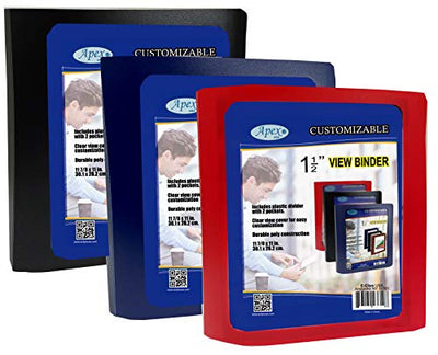 1.5" View Binder, with Pocket Divider, Black, Blue, red, Case Pack of 24, Ideal for Bulk Buyers