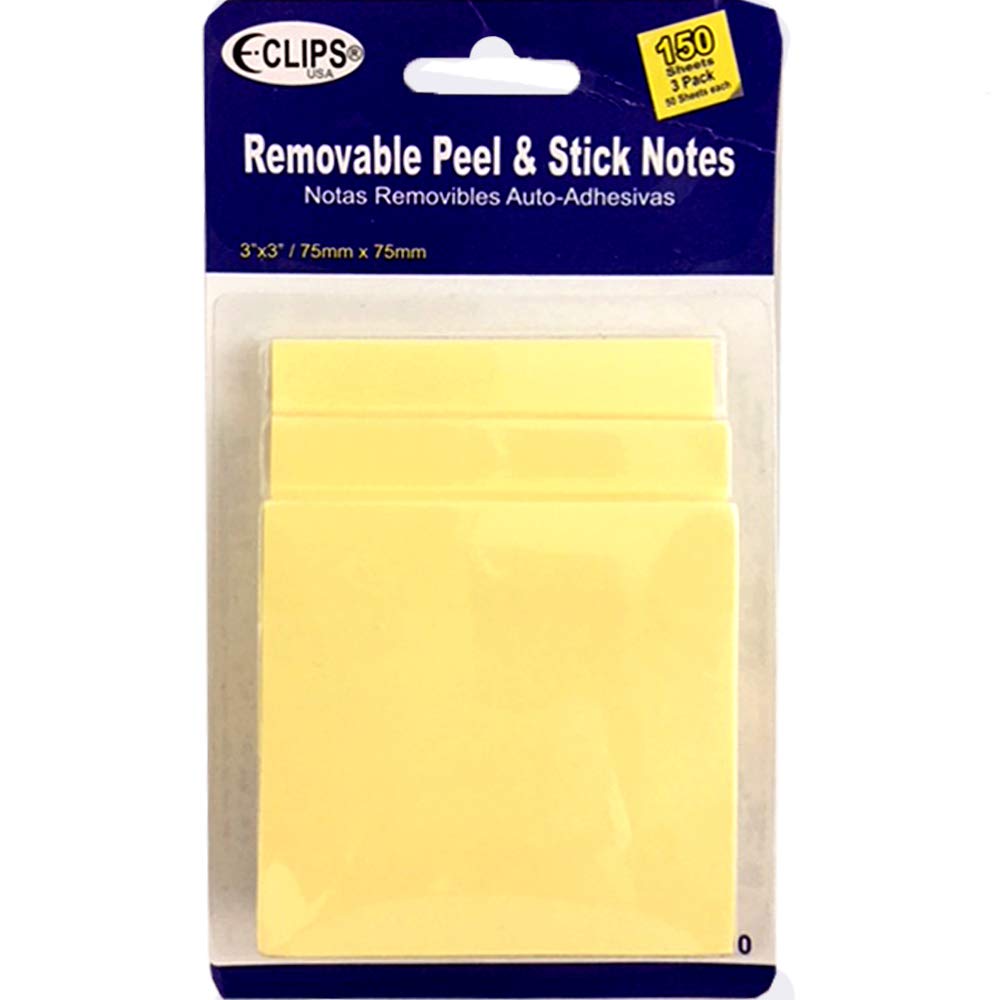 Sticky Notes, 50 Sheets Each, 3 Pk, (150 Total Sheets), Yellow, Case Pack of 48,  Ideal for Bulk Buyers