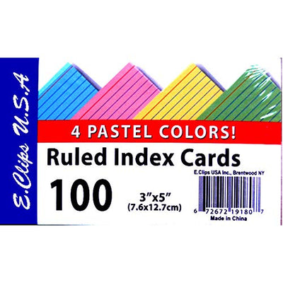 Index cards, 3"x 5", 100 pk, Pastel Colors, Ruled, Case Pack of 60, Ideal for Bulk Buyers