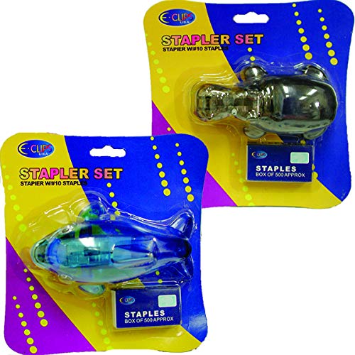 Dolphin & Hippo staplers w/Staples - Black and Blue, Case Pack of 48, Ideal for Bulk Buyers