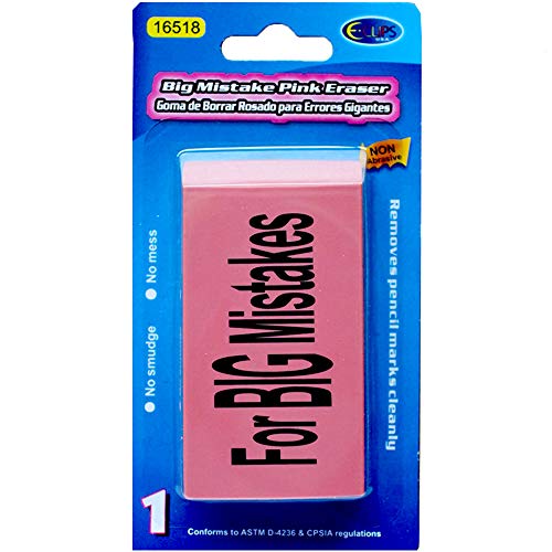 Pink Eraser for Big Mistakes, Case Pack of 48, Ideal for Bulk Buyers