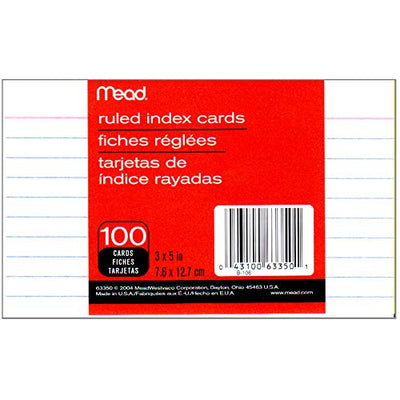 MEAD Index Cards, Ruled, 3"x 5", 100 ct, Case Pack of 72, Ideal for Bulk Buyers