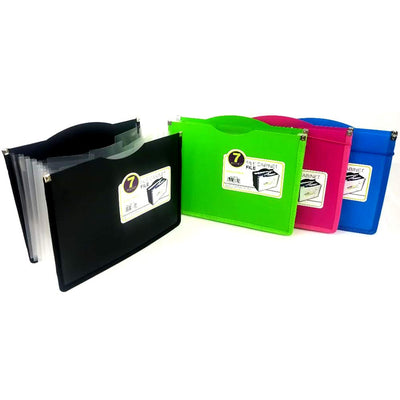 Globe-WEIS 7 Pocket Expanding File, asst. Colors (Black, Pink, Blue, Green) Case Pack of 6, Ideal for Bulk Buyers