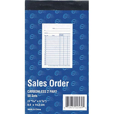 Sales Order,Book, Carbonless, 3 11/32" X 5 5/8", 50 Sets, 100 Sheets Case Pack of 60,