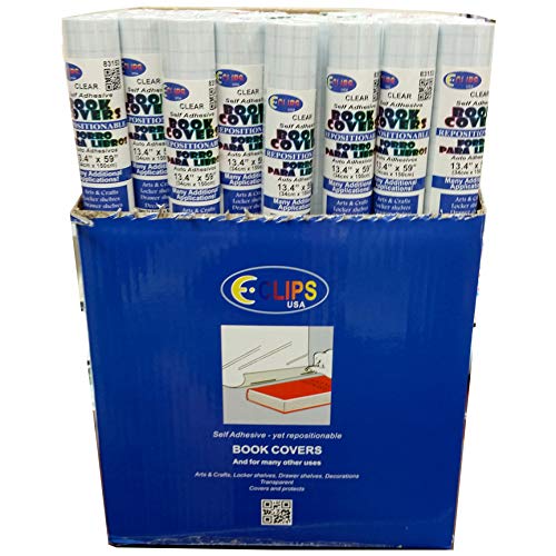 Book Cover, Self Stick, 13.4" x 59", Clear, in Display, Case Pack of 48, Ideal for Bulk Buyers