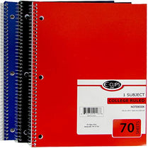 E-Clips 1 Subject College Ruled Notebook, 70 Sheets, Asst. Colors - Case Pack of 48