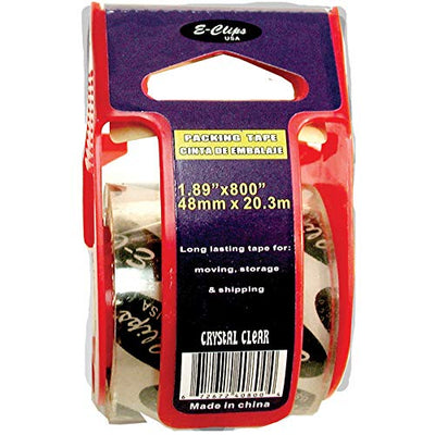 Crystal Clear Packing Tape, 1.89" x 800" with 3.5" Dispenser, Case Pack of 72, Ideal for Bulk Buyers