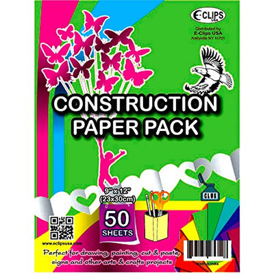 AUKSales Construction Paper Pack, 9"x 12", 50 Sheets, asst. Colors, Case Pack of 48, Ideal for Bulk Buyers