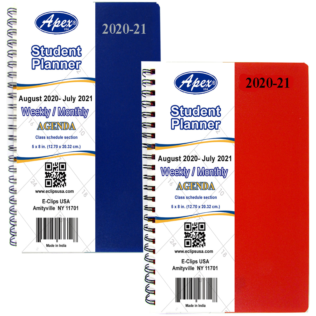 2020 - 2021 Student Agenda, Double Wire, 5" x 8", Blue, Red , Case Pack of 60 , Ideal for Bulk Buyers