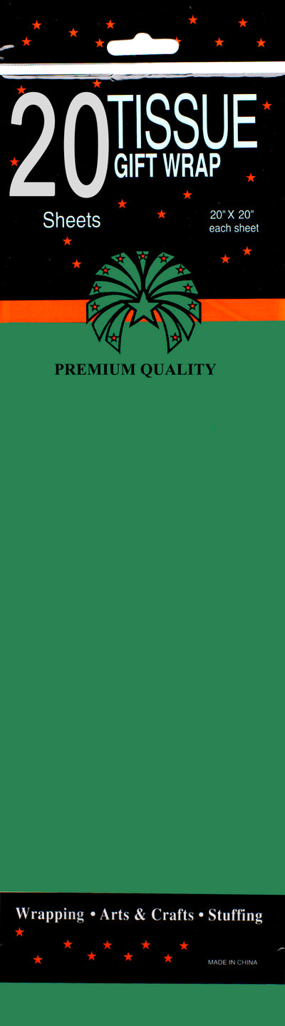 Tissue Paper, Green, 20 Sheets, Case Pack of 48, Ideal for Bulk Buyers