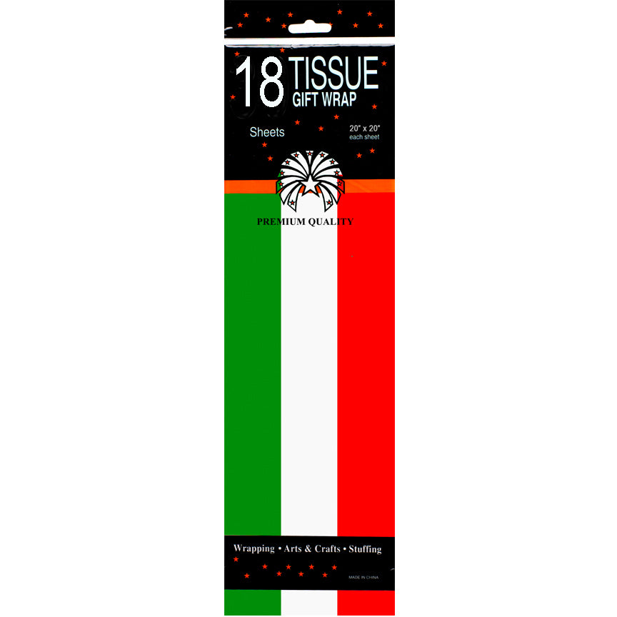 Tissue Paper, Tri-color, 18 sheets: 6 White, 6 Red and 6 Green, Case Pack of 48 , Ideal for Bulk Buyers