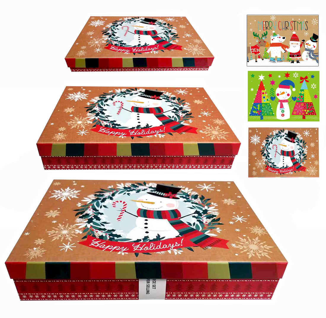 Nested gift boxes, 3pk. Assorted Christmas designs, Case Pack of 36 , Ideal for Bulk Buyers