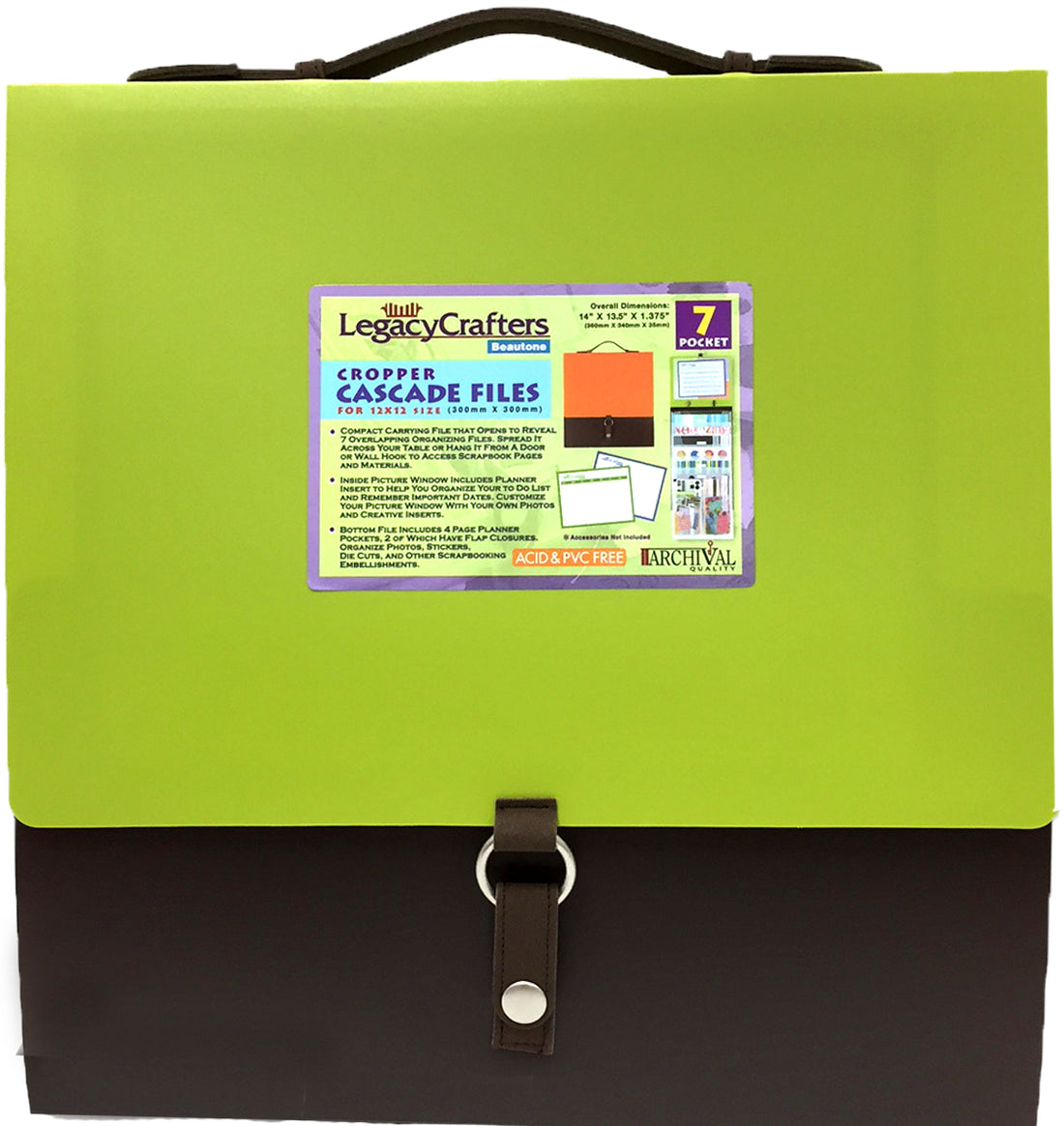 BEAUTONE Cascade File 7 Pockets 12 x 12" - Lime , Case Pack of 12 , Ideal for Bulk Buyers