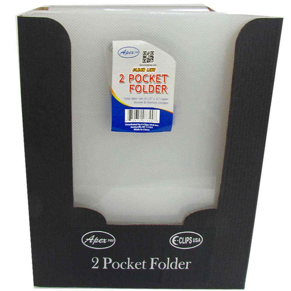 Poly Folder, 2 Pocket, Clear Line, No Holes, Case Pack of 48, Ideal for Bulk Buyers