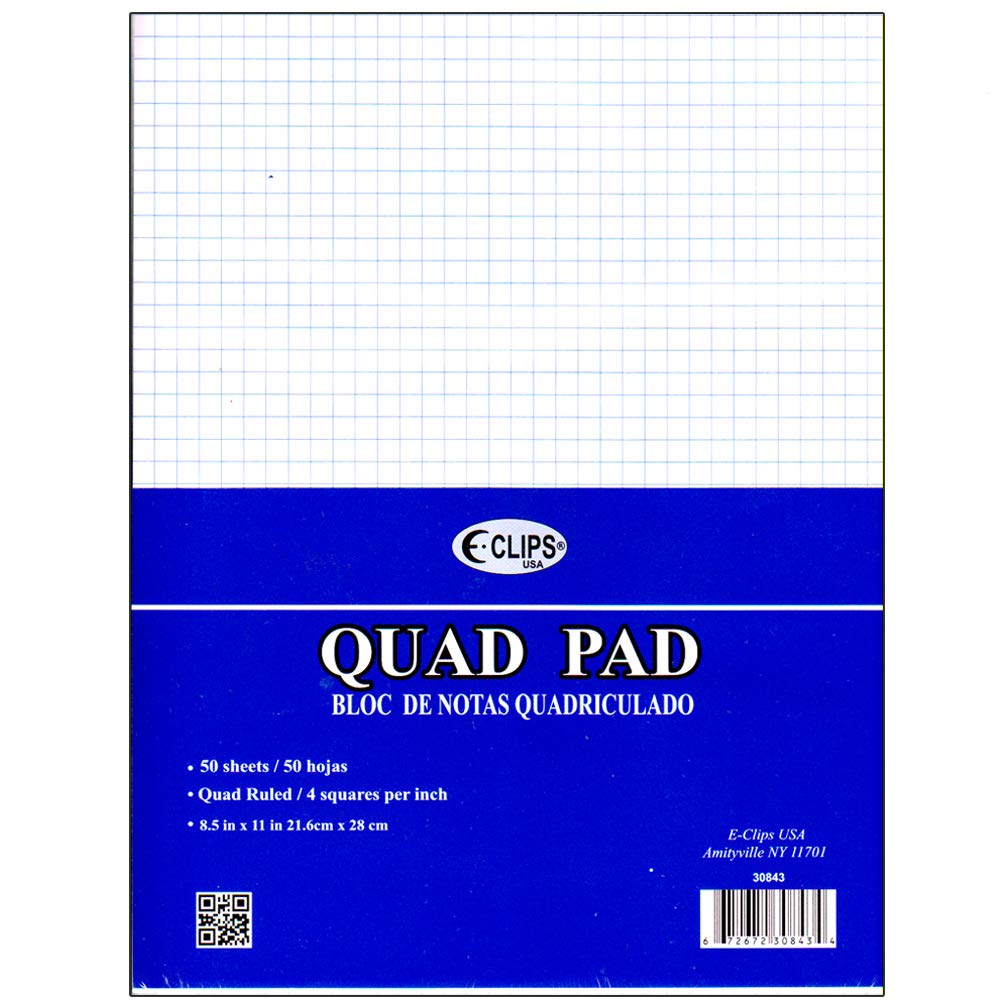 Legal pad, 8.5 x 11", 50 sheets. Graph ruled (4 squares per inch), Case Pack of 48, Ideal for Bulk Buyers