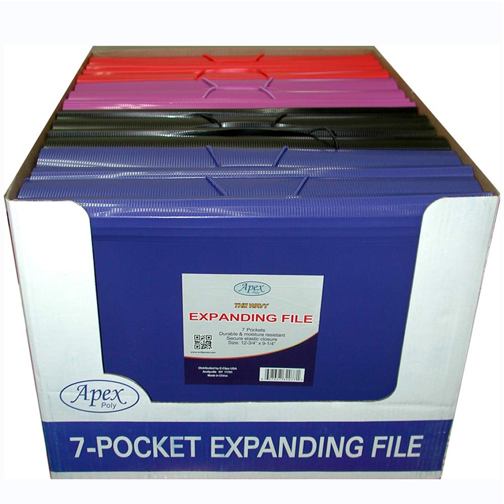 Expanding File, Letter Size, Clearline, 7 Pockets, Blue, Red, Purple, Black, Case Pack of 16,