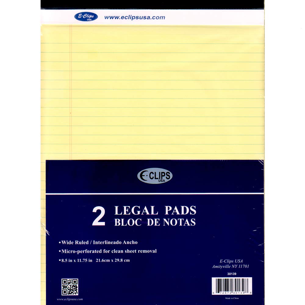 Legal Pad, 8.5"x 11", 2pk, 50 sheets each, Canary, Case Pack of 30, Ideal for Bulk Buyers