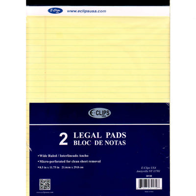 Legal Pad, 8.5"x 11", 2pk, 50 sheets each, Canary, Case Pack of 30, Ideal for Bulk Buyers