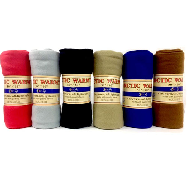 Fleece Blankets Bulk 50" x 60", Assorted Colors, Case Pack of 24