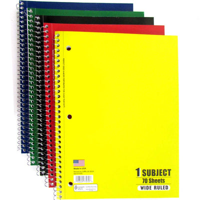 NORCOM 1 Subject Notebook Assorted Colors 70 sheets - Wide Ruled, Case Pack of 24,