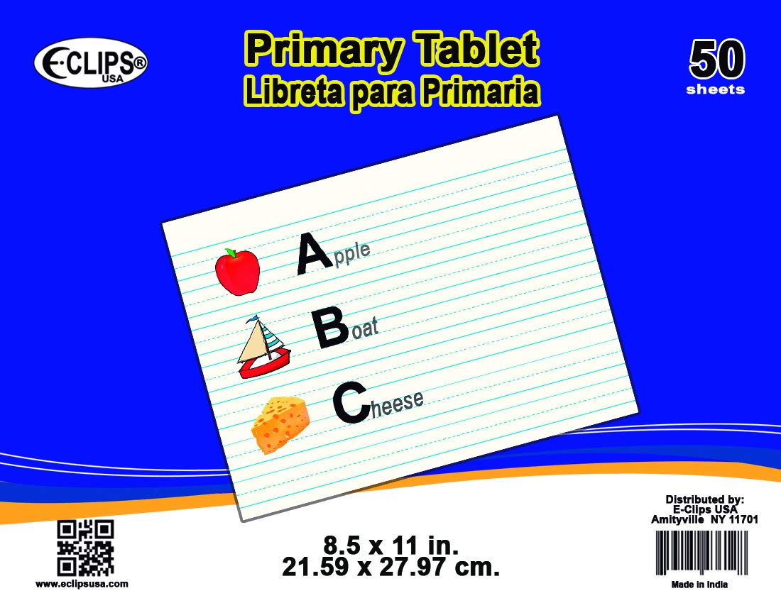 Primary tablet, 8.5" x 11", 50 sheets, Case Pack of 36, Ideal for Bulk Buyers