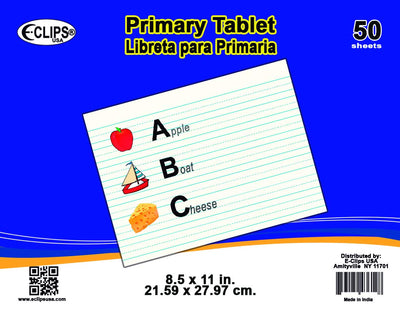 Primary tablet, 8.5" x 11", 50 sheets, Case Pack of 36, Ideal for Bulk Buyers