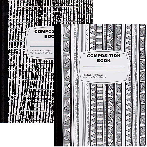 Stripes & Checkers Black/White Composition Notebook - 100 sheets, Case Pack of 48, Ideal for Bulk Buyers