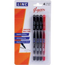 LINC GLYCER Ballpen, 4pk (3black + 1 red), Case Pack of 48, Ideal for Bulk Buyers