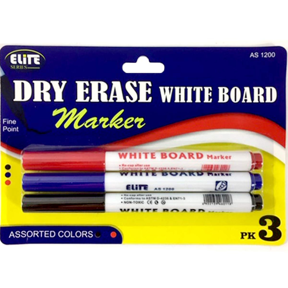 Whiteboard Marker, 3pk. Red, Blue, Black ink, Fine Point, Case Pack of 48, Ideal for Bulk Buyers