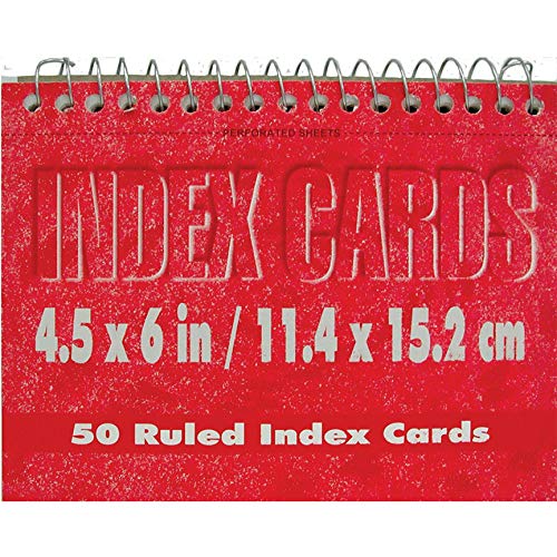 Spiral index cards, 4"x 6", 50 pk, White, Ruled, Case Pack of 72, Ideal for Bulk Buyers