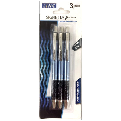 Signetta Fine Click Pen, 3pk. Blue, Case Pack of 48, Ideal for Bulk Buyers