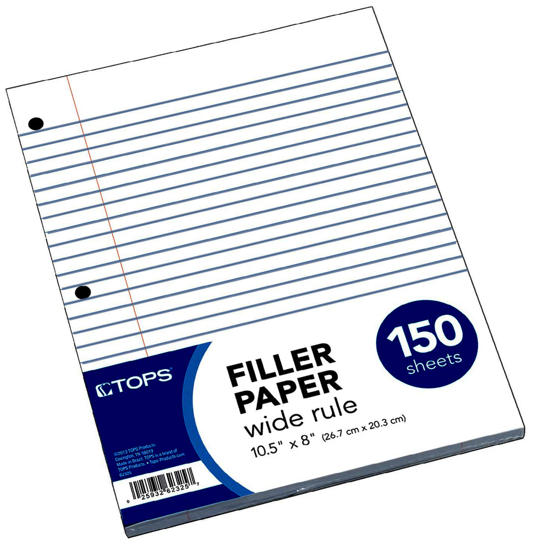 TOPS Loose Leaf Paper, Reinforced Filler Paper, Wide Ruled, 3 Hole Punched, 10-1/2" x 8", 150 Sheets/Pack, White, 24 Pack