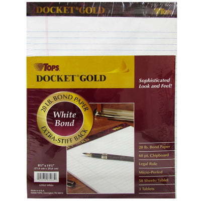 TOPS Writing Pad, 8 1/2" x 11 3/4", Wide Ruled, 50 White Colored Sheets , 3 Packs, Case Pack of 24, Ideal for Bulk Buyers