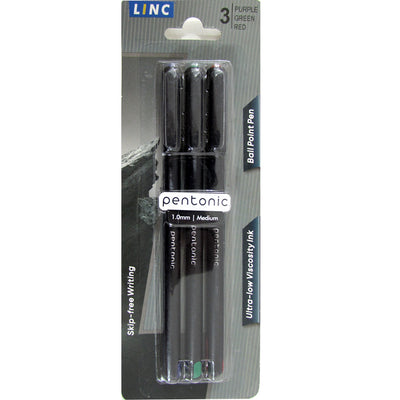 Pentonic Ball point pen, 3pk, Assorted Colors, Case Pack of 48 , Ideal for Bulk Buyers