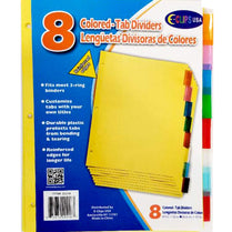 Index Tab Dividers, 8 Pk, Asst. Color Tabs, Case Pack of 48, Ideal for Bulk Buyers