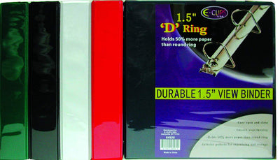 Vinyl View Binder, D Ring, 1.5", Asst. Colors, Case Pack of 24, Ideal for Bulk Buyers
