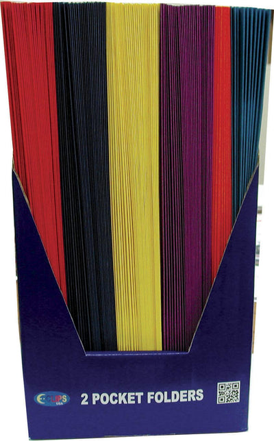 E-Clips 2 Pocket Folders - Asst Colors - No Holes/Display, Case Pack of 100, Ideal for Bulk Buyers