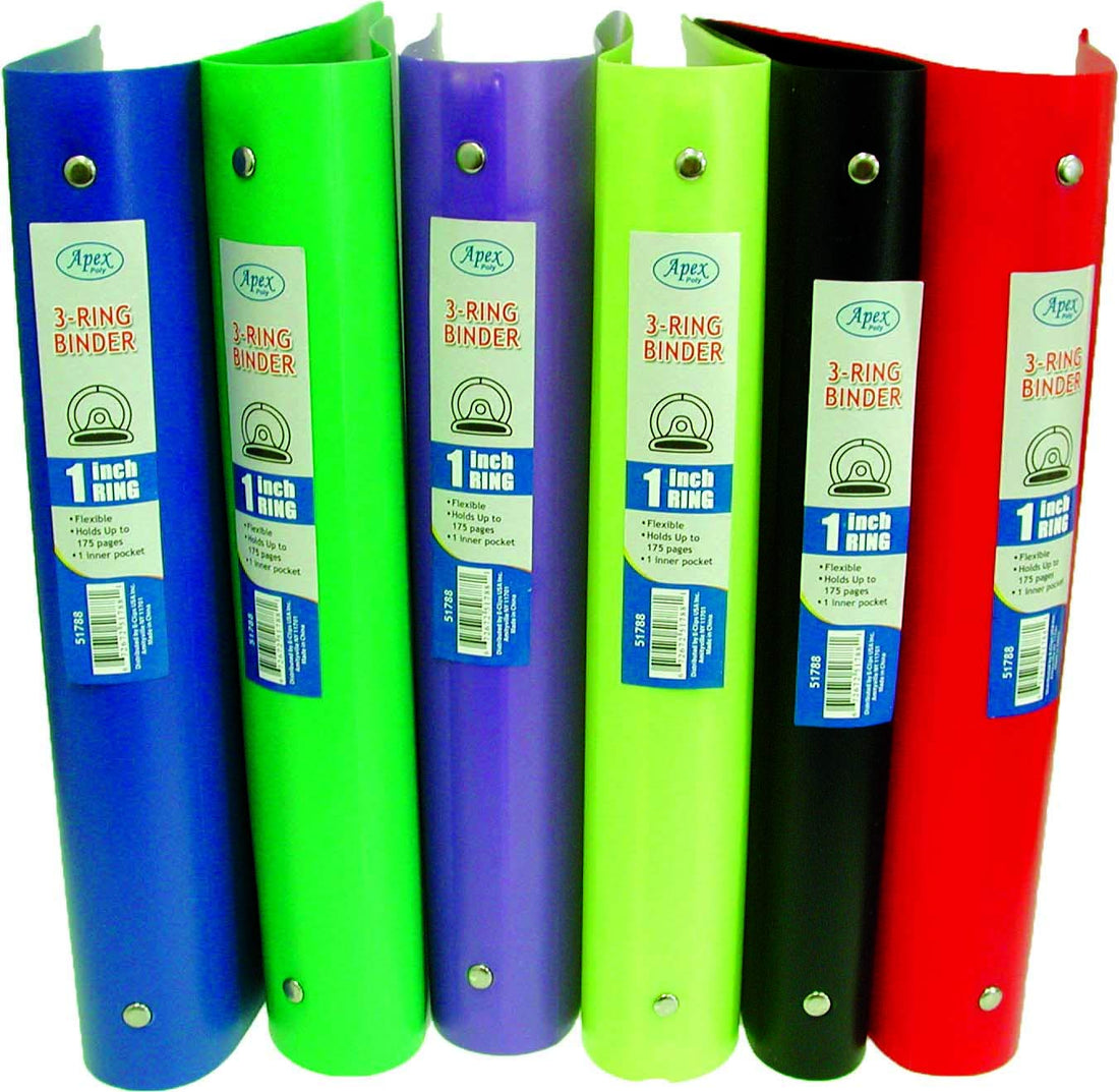 Poly Binder, 1", 6 Asst. Colors, Case Pack of 48, Ideal for Bulk Buyers