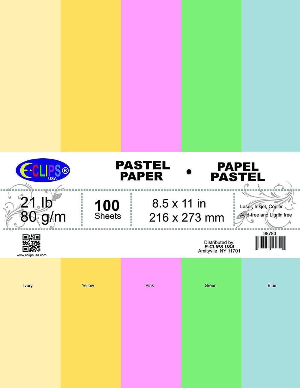Multi-Purpose paper, 100 sheets, pastel colors, Case Pack of 36, Ideal for Bulk Buyers