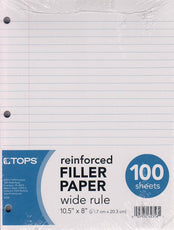 TOPS Reinforced filler paper,100 count, Wide Ruled, Case Pack of 12, Ideal for Bulk Buyers