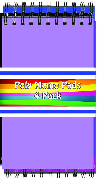 Poly Memo Pads, 4pk. Assorted Colors in Display, Case Pack of 48, Ideal for Bulk buyers