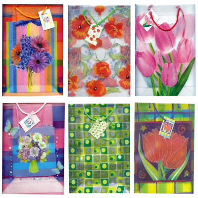 Flower P/P Gift Bags Assorted Designs - Extra Large, Case Pack of 96, Ideal for Bulk Buyers