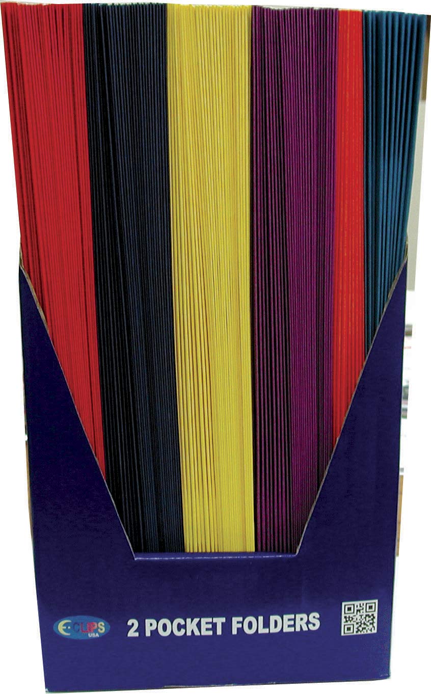 E-Clips 2 Pocket Folders - Asst Colors - 3 Holes/Display, Case Pack of 100, Ideal for Bulk Buyers