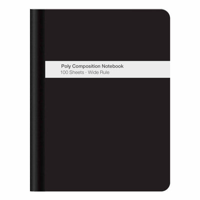TOPS Poly Cover Notebook, 100 sheets, 9.75" x 7.5", Black, Wide Ruled, Case Pack of 12, Ideal for Bulk Buyers.